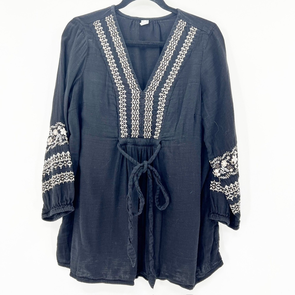 Old Navy‎ Tunic Top Women Medium Black Good Maternity Embroidered Boho B19L27